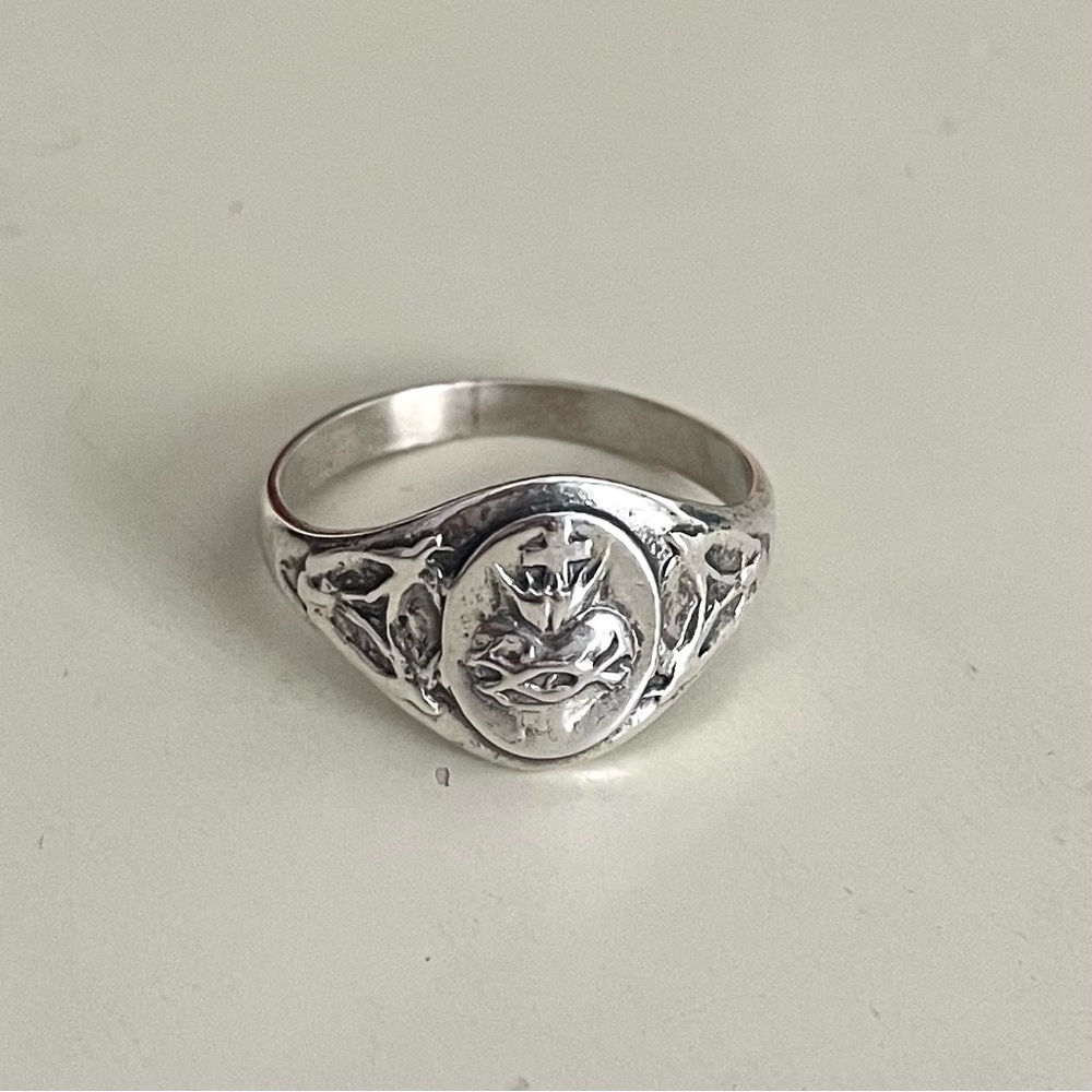 HMH Sacred Heart Sterling Silver Signet Ring - Picture 4 of 4